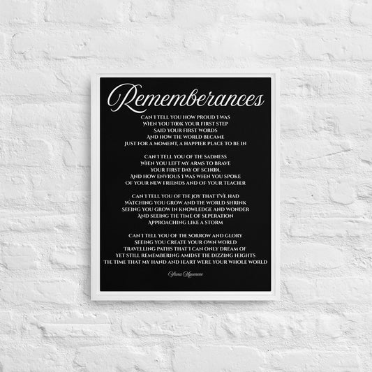 "Rememberance" Full Poem Framed Canvas
