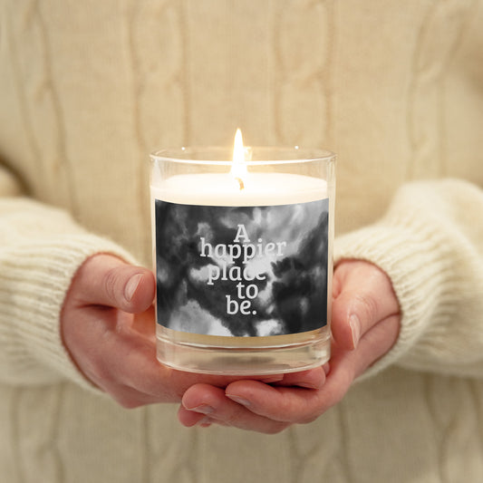 "A happier place to be" Glass Jar Soy Wax Candle - Unscented