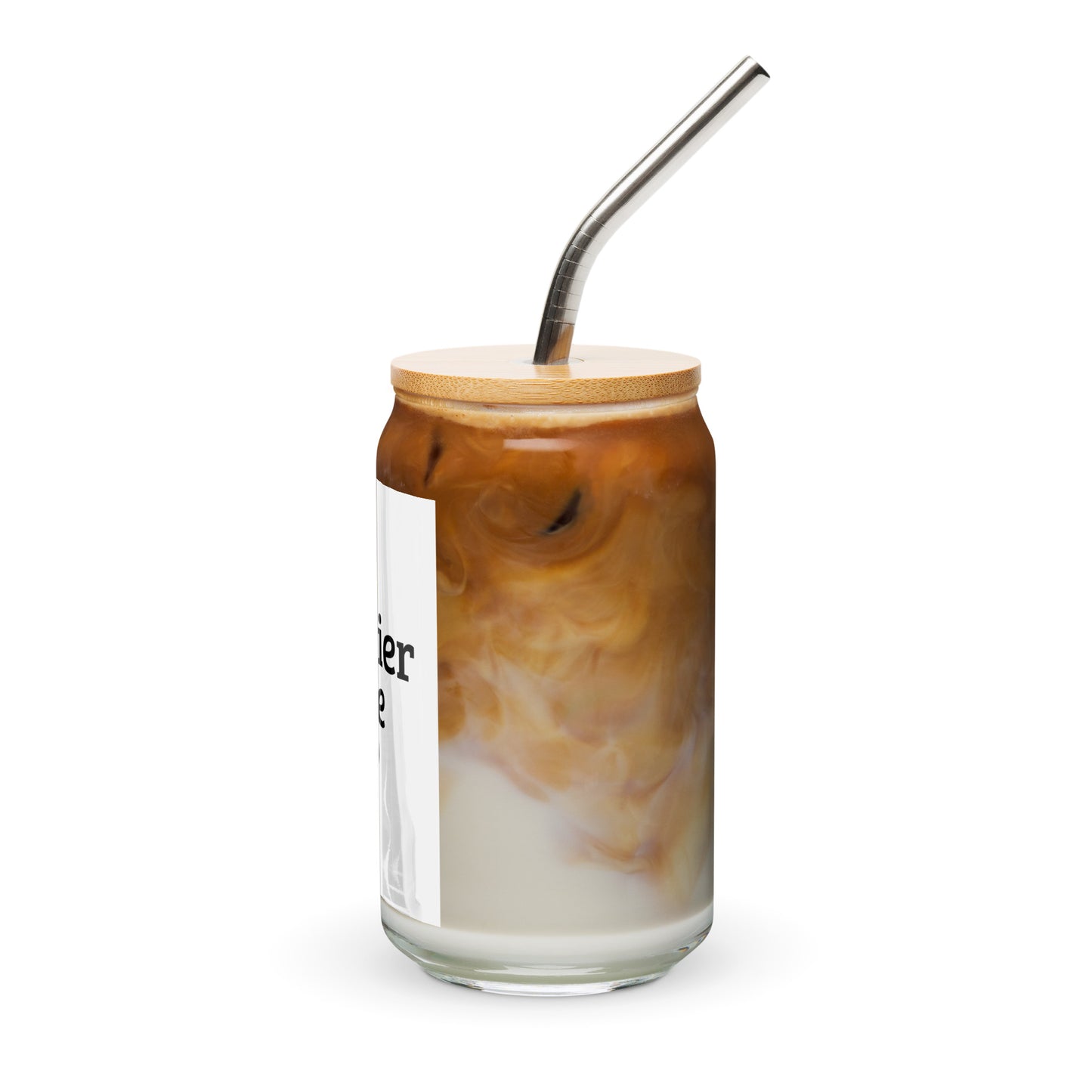 "A happier place to be" Can-shaped Glass with Lid & Straw