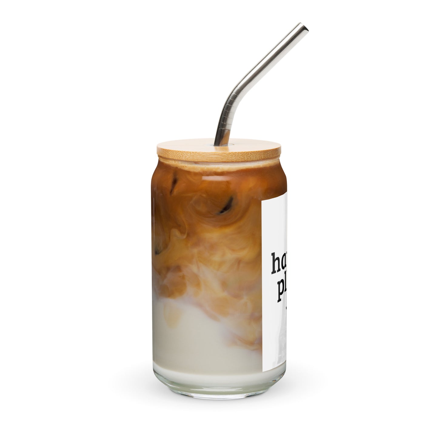 "A happier place to be" Can-shaped Glass with Lid & Straw